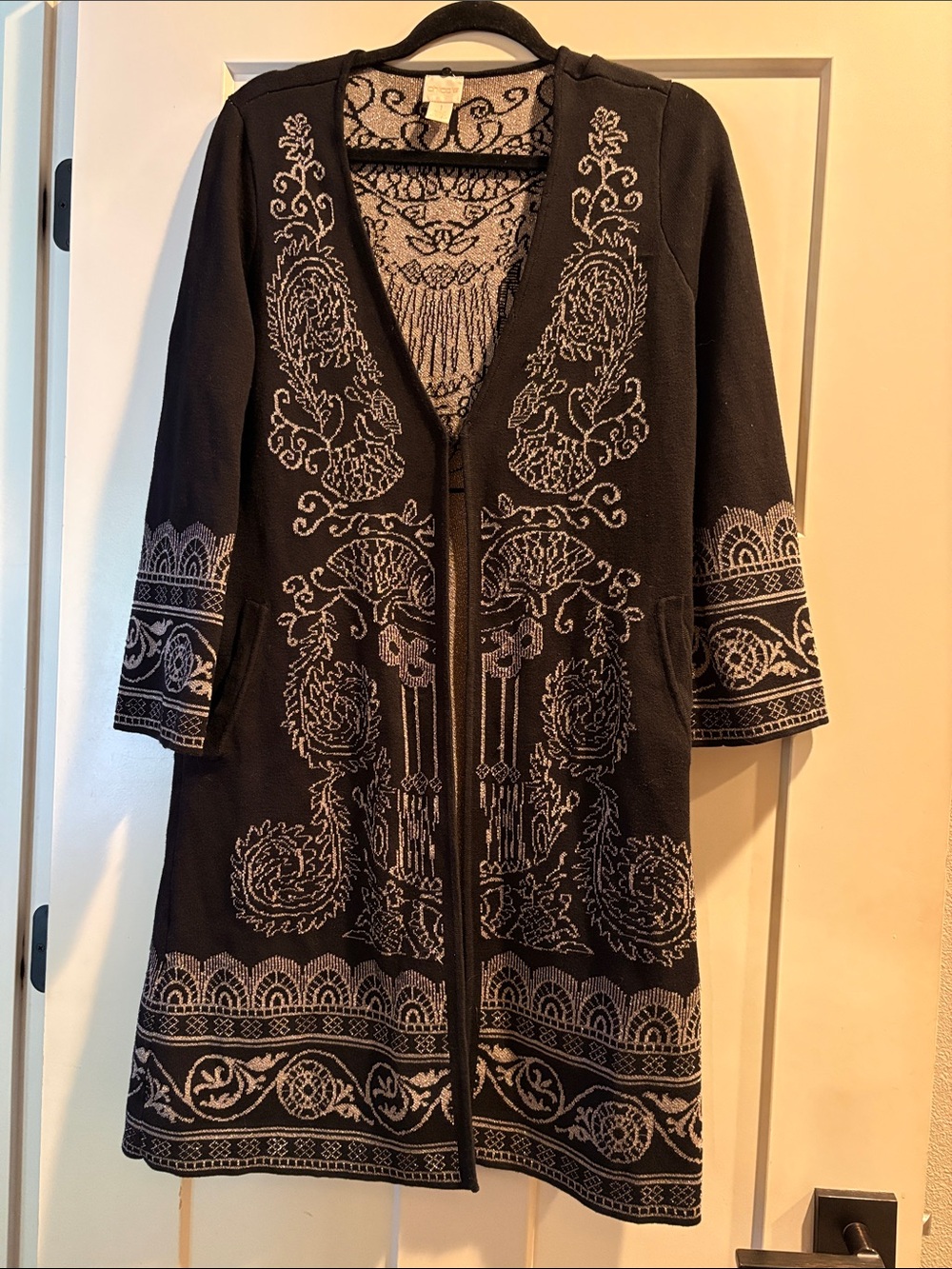 Chico's Black&Gold Embroidered Open Cardigan - Quality, Luxury, Rich - Size 1(M)